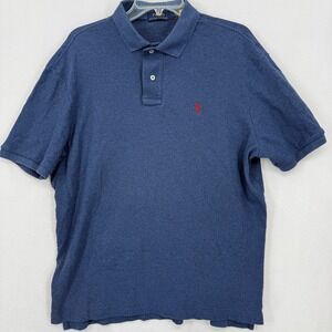 Polo Ralph Lauren Mens Shirt Large Blue Cotton Short‎ Sleeve Red Pony Logo Soft